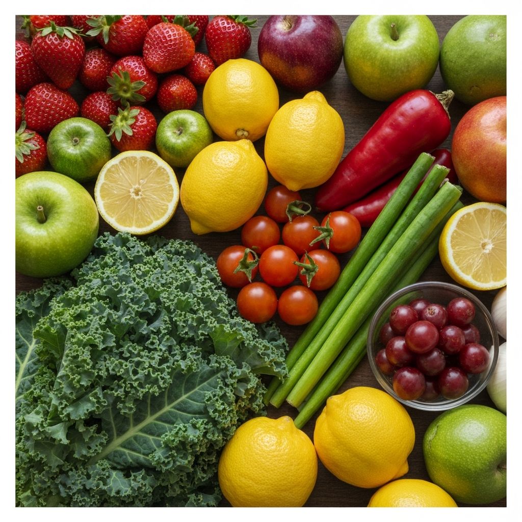 Fresh healthy vegetables and fruits for nutrition consultation